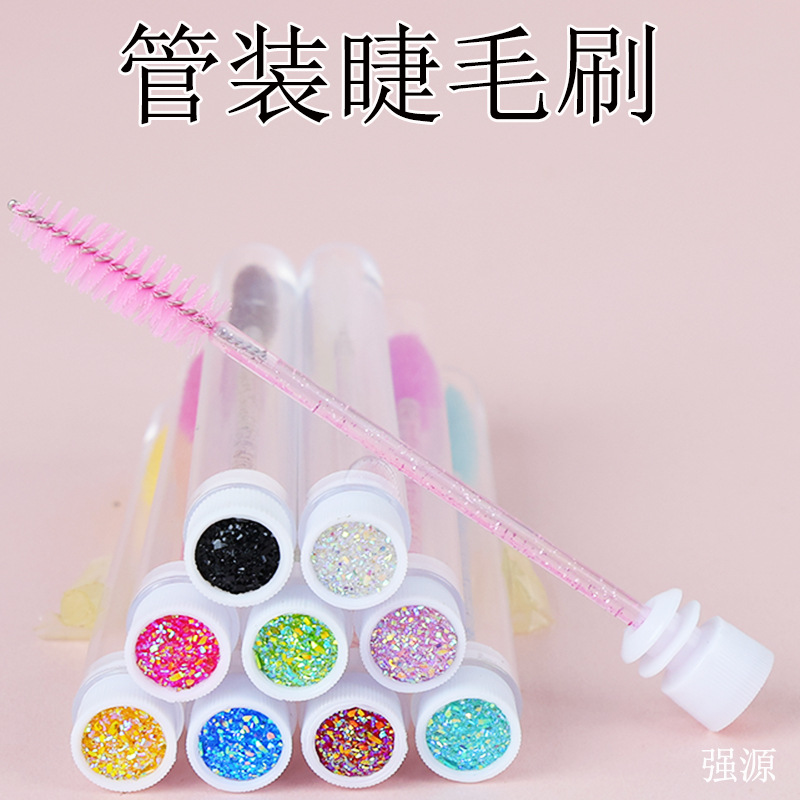 Cross-Border Crystal Rod Eyelash Comb with Diamond-Encrusted Transparent Tube, Individual Eyelash Brush, Eyebrow Brush, Convenient Eyelash Curling Brush