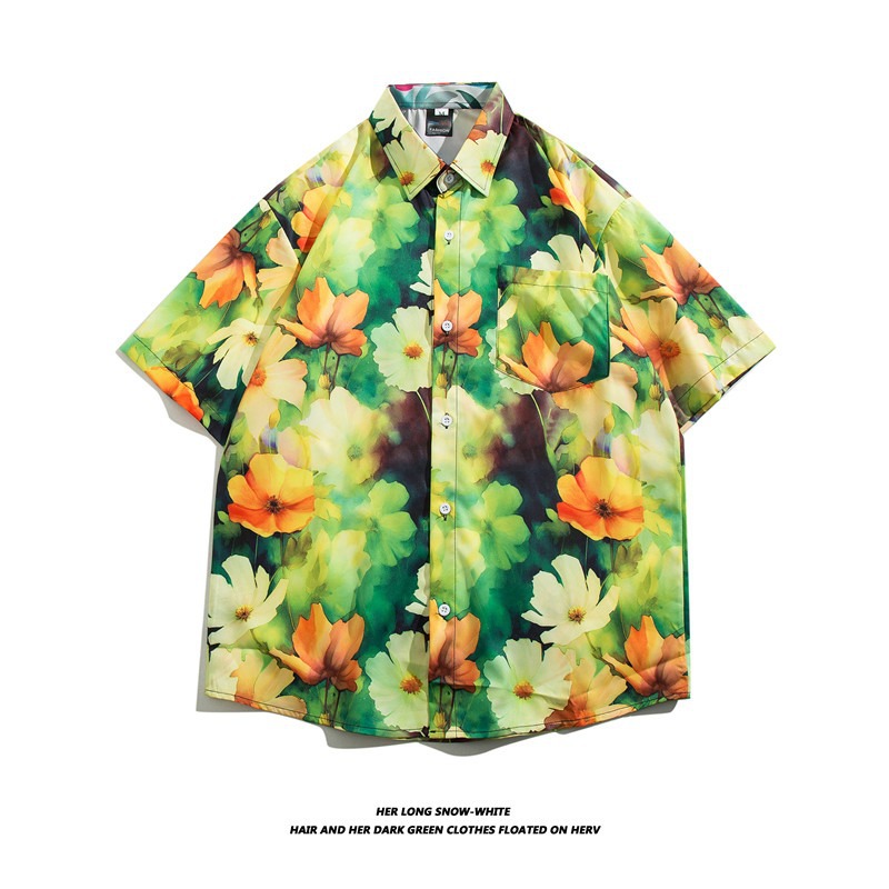 Camisa con botones de solapa suelta de manga larga de todo fósforo de la calle para hombres Venta caliente Flor colorida Impresión digital 3D