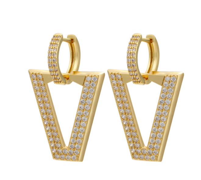 Foreign Trade Micro-inlaid Full Zircon Earrings Inverted Triangle V-shaped Trend Earrings Cross-border Accessories display picture 7