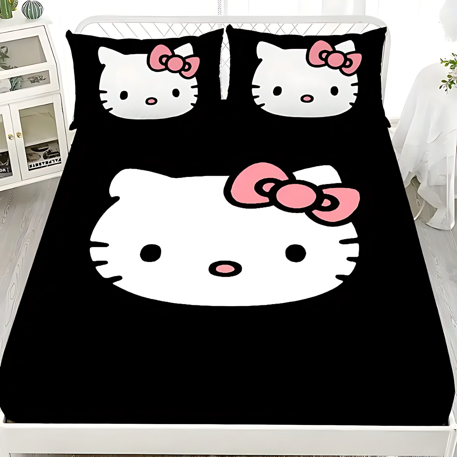 TEMU / JIT Cute Kitty serie de patrón de tema impresión digital 3D suave cama cómoda gaza almohada set
