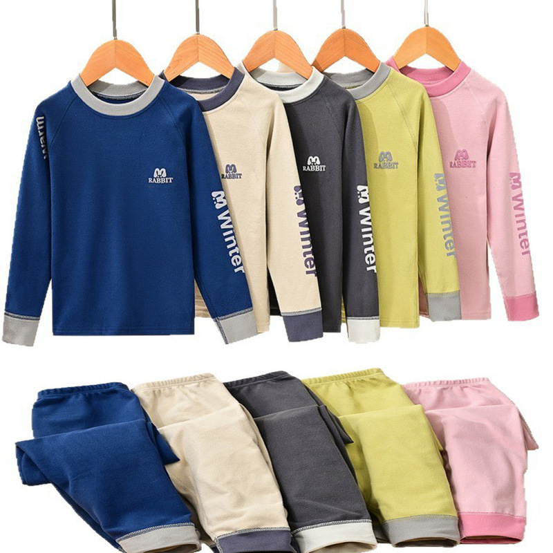 Boys' Thermal Underwear Thin Fleece Children's Underwear Set Teenagers Girls' Autumn Clothes and Pants for Young Children