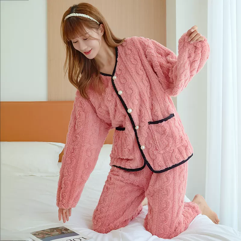 睡衣女士可外穿 2025年秋冬季加绒加厚珊瑚绒保暖家居服两件套装