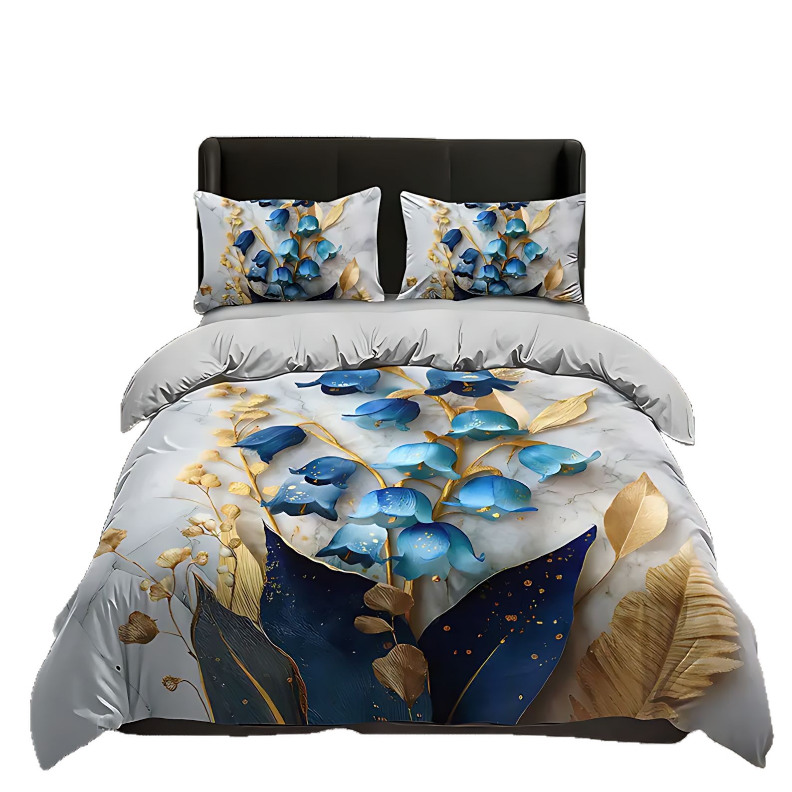 TEMU / JIT transfronterizo set de colcha azul planta floral diseño de impresión digital fuente de ropa de cama fabricantes