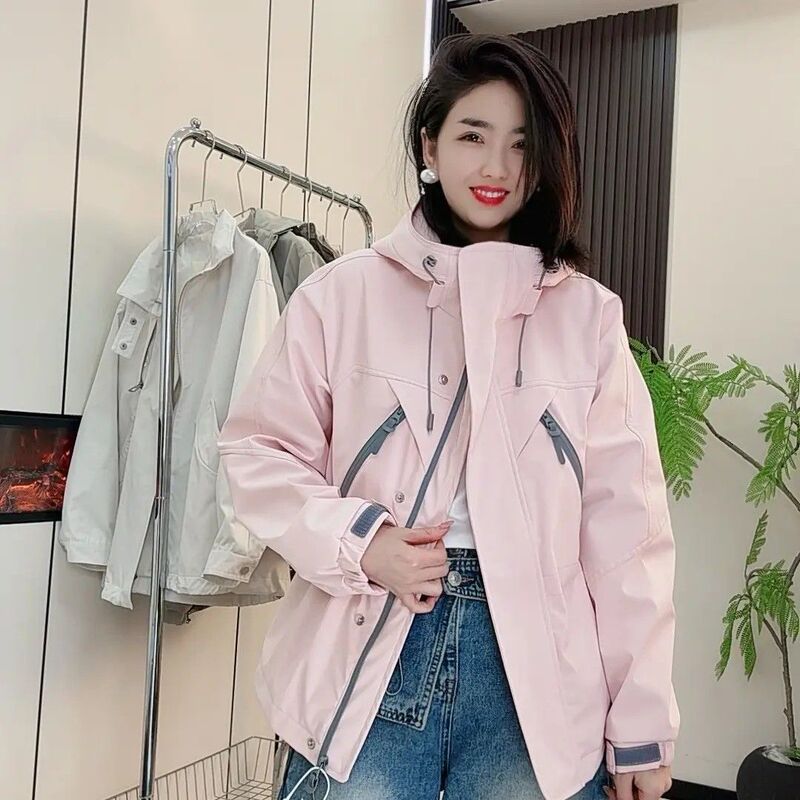 Korean style 100kg plus-size summer new hooded jacket for women, casual loose-fitting slimming windbreaker Korean style 100kg plus-size summer new hooded jacket for women, casual loose-fitting slimming windbreaker