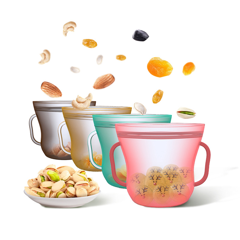 Binaural shape sealed silicone snack bag children baby snack bag self-sealing bag food fruit preservation storage bag