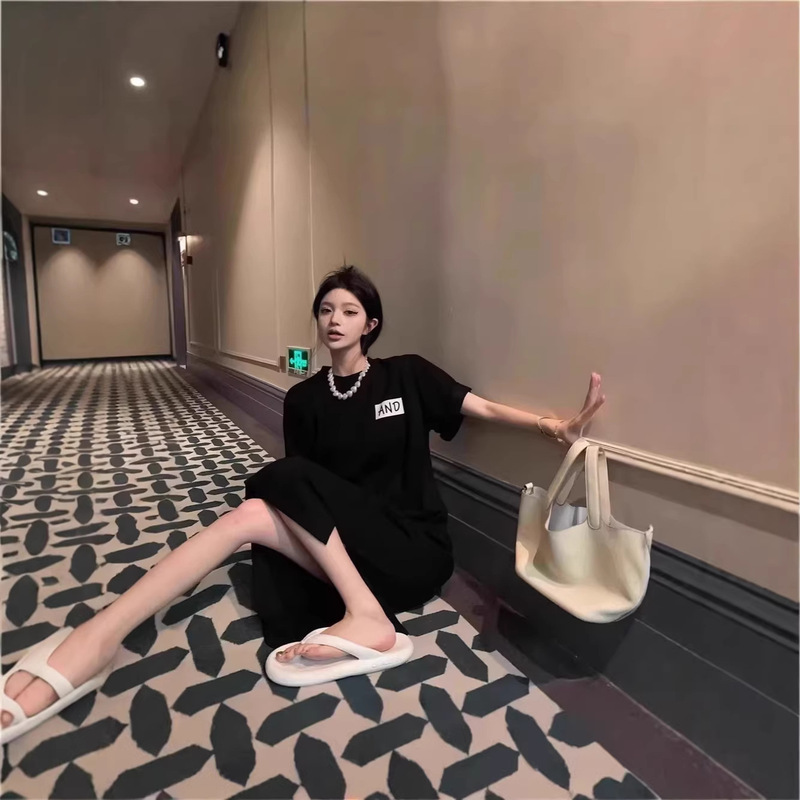 Short-Sleeved T-Shirt Long Dress for Women, Summer Korean Style Loose Plus-Size Casual Long Over-The-Knee Dress, Direct from the Factory Short-Sleeved T-Shirt Long Dress for Women, Summer Korean Style Loose Plus-Size Casual Long Over-The-Knee Dress, Direct from the Factory