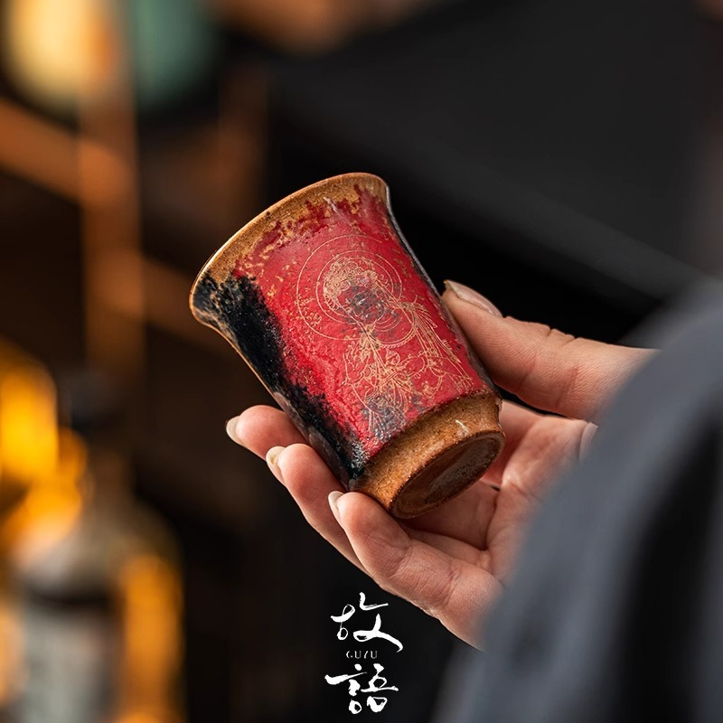 敦煌系列文创中式茶杯个人专用家用喝茶手工手绘主人杯建盏单杯|undefined