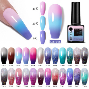 Ur Sugar Cross-Border Solid Color 7.5ml Plastic Bottle Glitter Temperature-Changing Gradient Light Therapy Nail Polish Gel Nail Glue