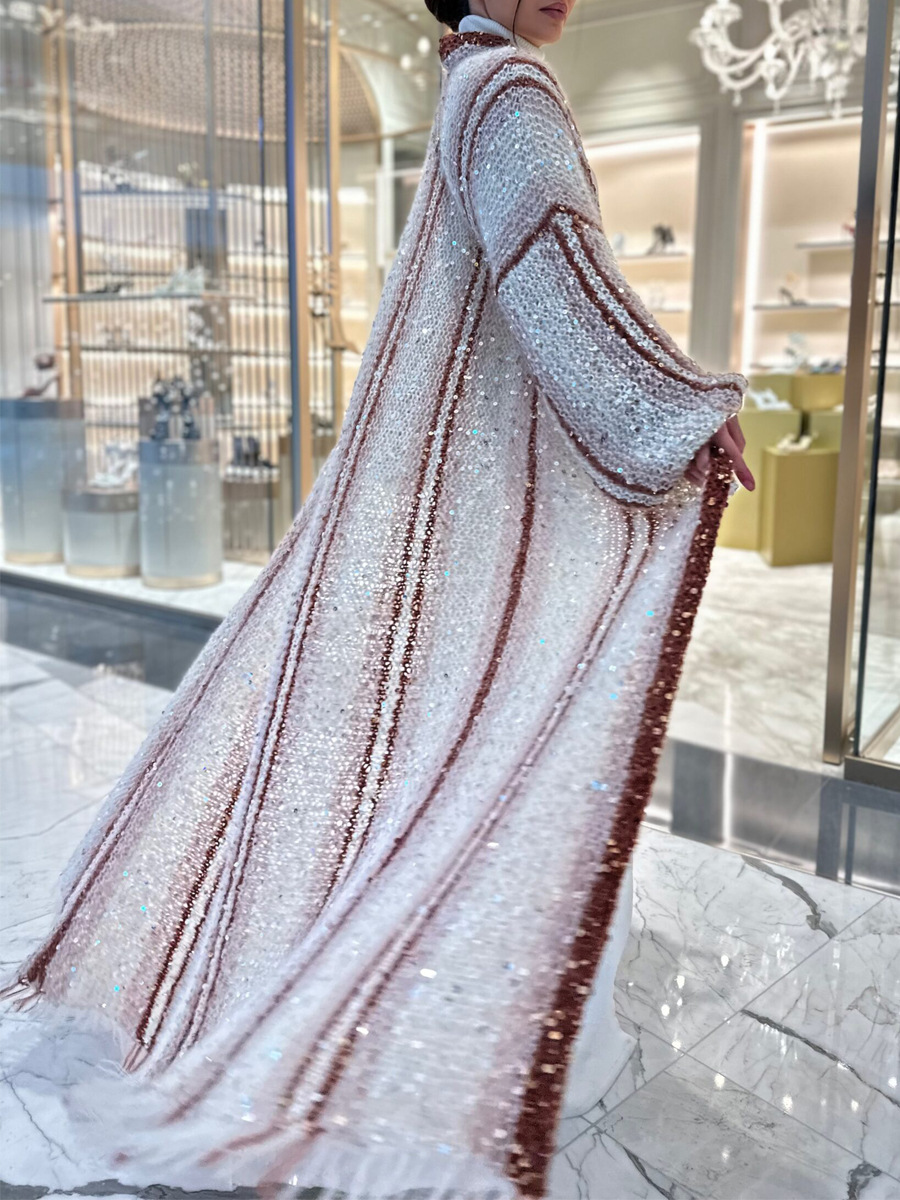 Women's Knitted Cardigan With Sequins Autumn Winter Long Style_voghion.com