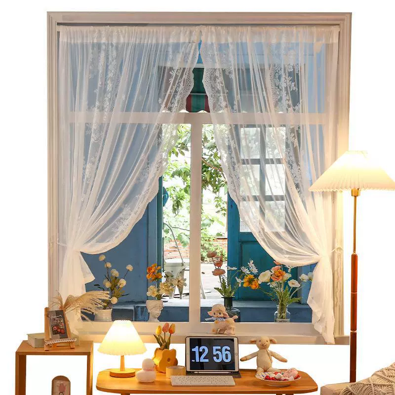 lace white shiffon cloth, brand transparent curtain, internet celebrity