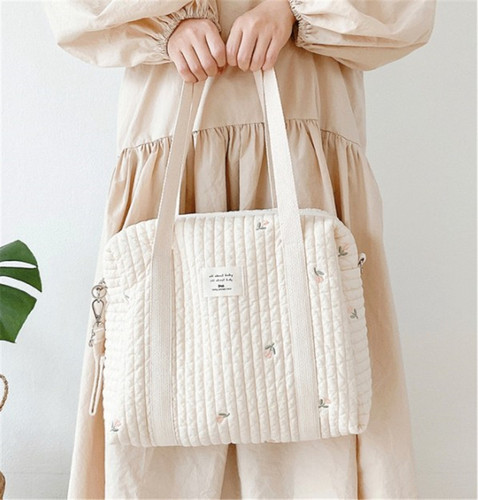 Zipper embroidered cotton mommy bag handbag baby stroller hanging bag diaper bag bottle organizer bag mother and baby bag