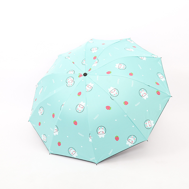 傘10骨晴雨日よけ両用黒ゴム日傘日焼け止めウサギ萌え系少女は三つ折り傘を強くした|undefined