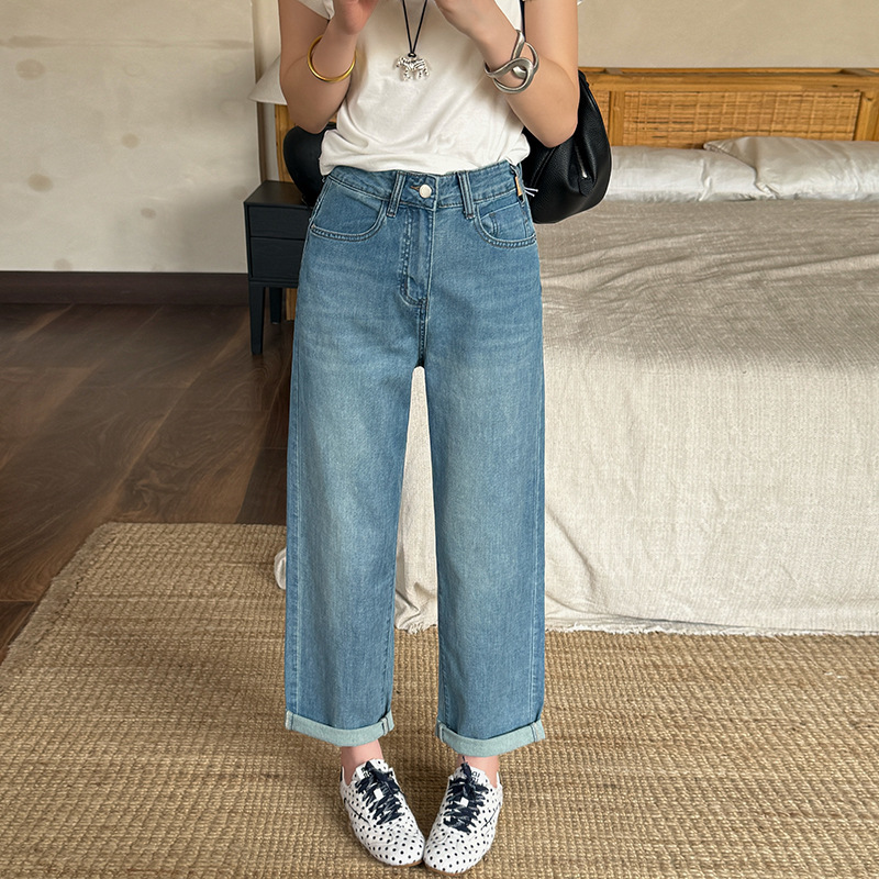 Plus-Size Women's Denim Jeans, Summer New High-Waisted Stretchy Casual Cropped Boyfriend Pants for Petite Women Plus-Size Women's Denim Jeans, Summer New High-Waisted Stretchy Casual Cropped Boyfriend Pants for Petite Women