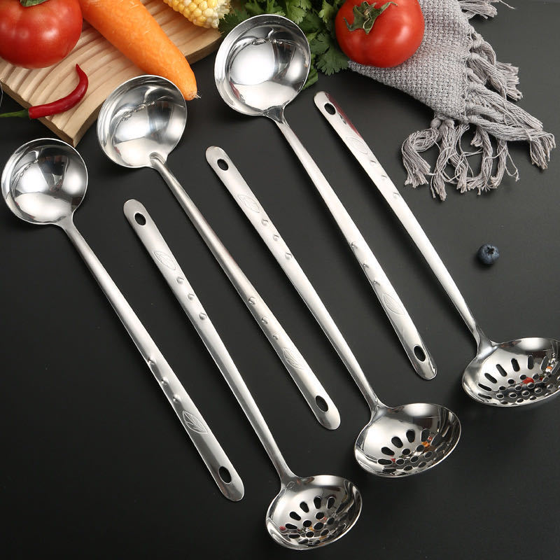 Cuchara de goteo de hojas para el hogar de acero inoxidable, colador, restaurante comercial, cuchara de mango largo, cuchara de olla caliente, cuchara de cocina alargada