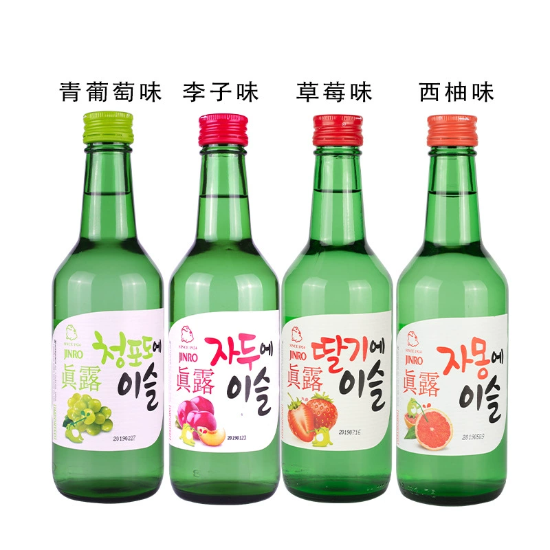 Соджу (Jinro) 360 мл ×20 бутылок, assorted fruit flavors — strawberry, grapefruit, grape, peach, plum