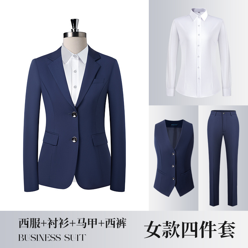 168 사파이어 블루 여성 정장 + 807 셔츠 + 168 조끼 + 168B 여성 바지