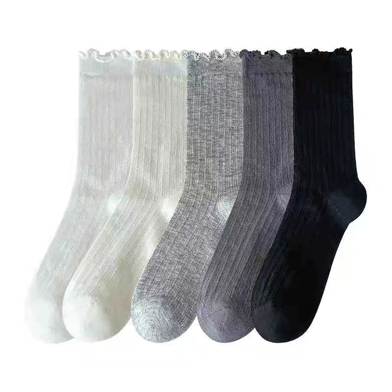 Lace summer thin tights, white knee socks, mid-length