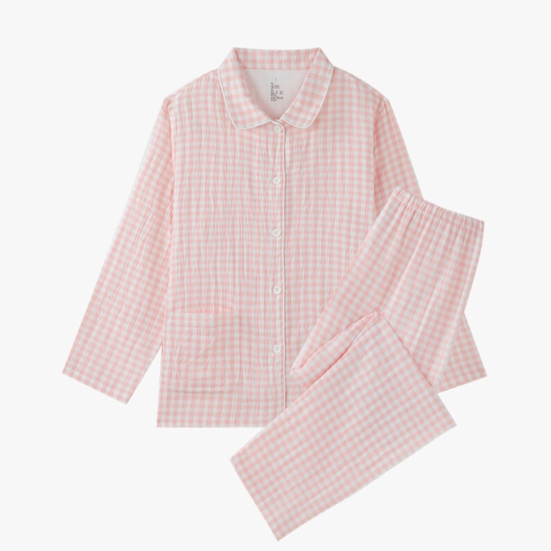 100% Cotton Unprinted Double-Layer Gauze Home Wear High-Quality Pure Cotton Gauze Pajamas Long-Sleeved Long-Pants Set 100% Cotton Unprinted Double-Layer Gauze Home Wear High-Quality Pure Cotton Gauze Pajamas Long-Sleeved Long-Pants Set