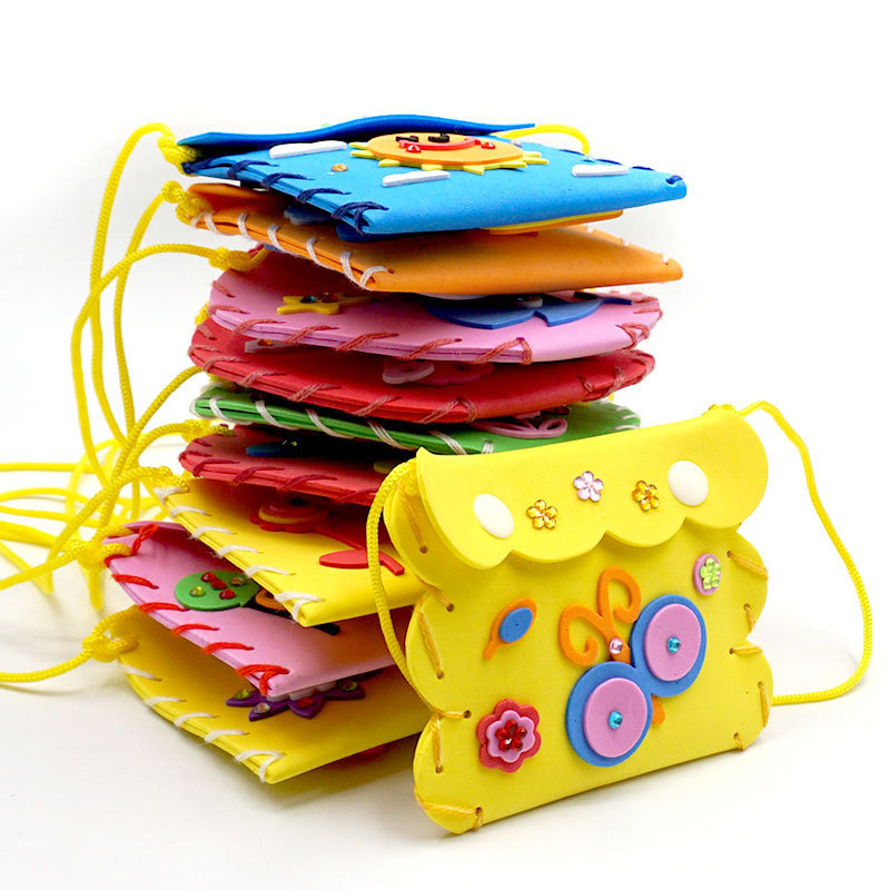 DIY pequeña billetera EVA paquete de material adhesivo jardín de infantes cosido bolsas de cambio juguetes empalmado mano a mano