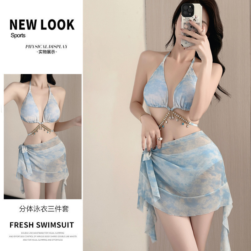 Bikini Tassel Split Three-Piece Bikini Sexy Pure Hot Hot Hot Girl Beautiful Holiday Hot Spring Swimsuit for Women