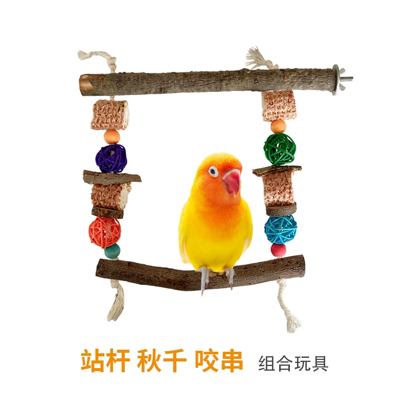 Попугай игрушка бревенчатая стойка качели кусает шампуры