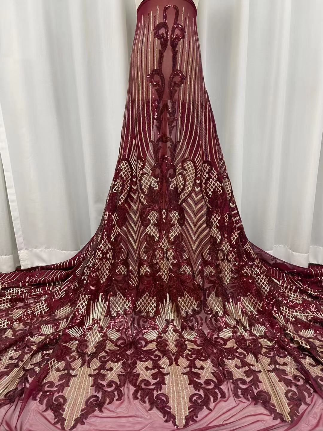 Lentejuelas tela de encaje africano europeo y americano vestido de novia moda bordado tela de encaje de lentejuelas JX1296