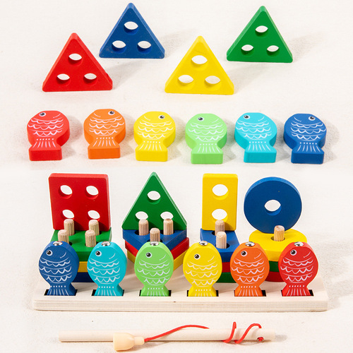 Wooden children's early education geometric shape matching column toy for boys and girls, brain development, hand-eye coordination matching toy