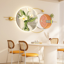 新款千鸟格餐厅挂画LED发光装饰壁画高级感免打孔餐桌玄关墙挂画