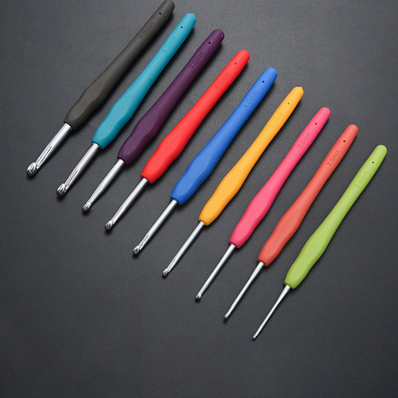 Cross-Border Hot-Selling Colorful Soft-Handle Crochet Hooks, Handmade Knitting Tools, Soft-Handle Aluminum Crochet Hooks, High-End Silicone Yarn Needles Manufacturer