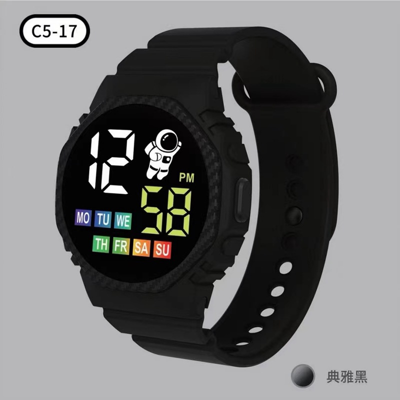 En stock nuevo C5-17 astronauta con semana ins Wind Net rojo de dibujos animados niños deportes LED reloj electrónico