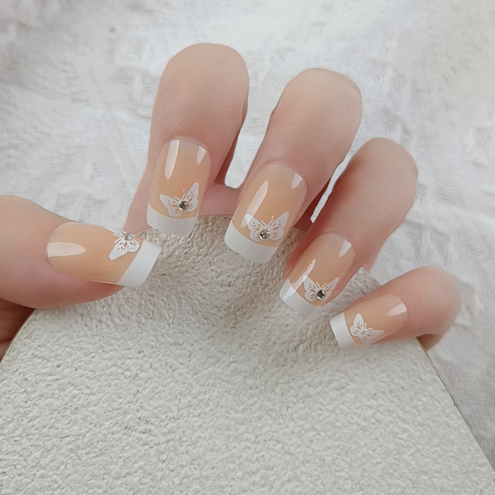 Ventas nacionales de goma de respaldo desmontable de uñas 24 piezas de parche de uñas falsas de alta sensación de uñas al por mayor productos terminados