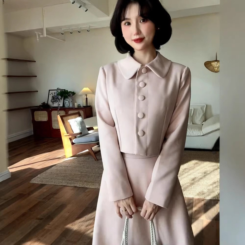 French-Style Elegant and High-End Pink Long Dress for Women, Early Autumn Trendy Style, Complete Ootd Outfit