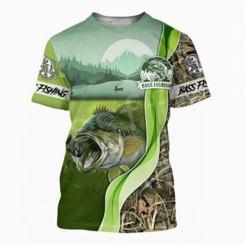 Summer New Style Lv Trendy Personalized 3D Printed Sea Fishing Pattern Short-Sleeved Men's Loose Large Size Short-Sleeved T-Shirt