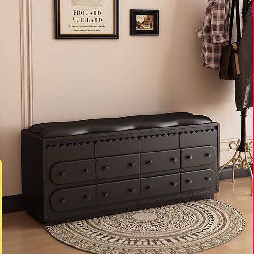Household Shoe Cabinet Black Retro Installation-Free Floor-Standing Bedroom Fully Enclosed New High-Value Shoe Changing Stool Solid Wood