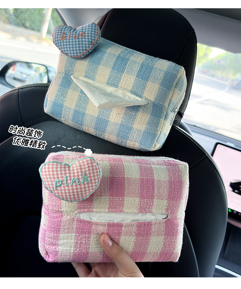 Stuffed Heart Car Seat Back Tissue Box Car Armrest Box Paper Box Car Sun Visor Tissue Bag Bag