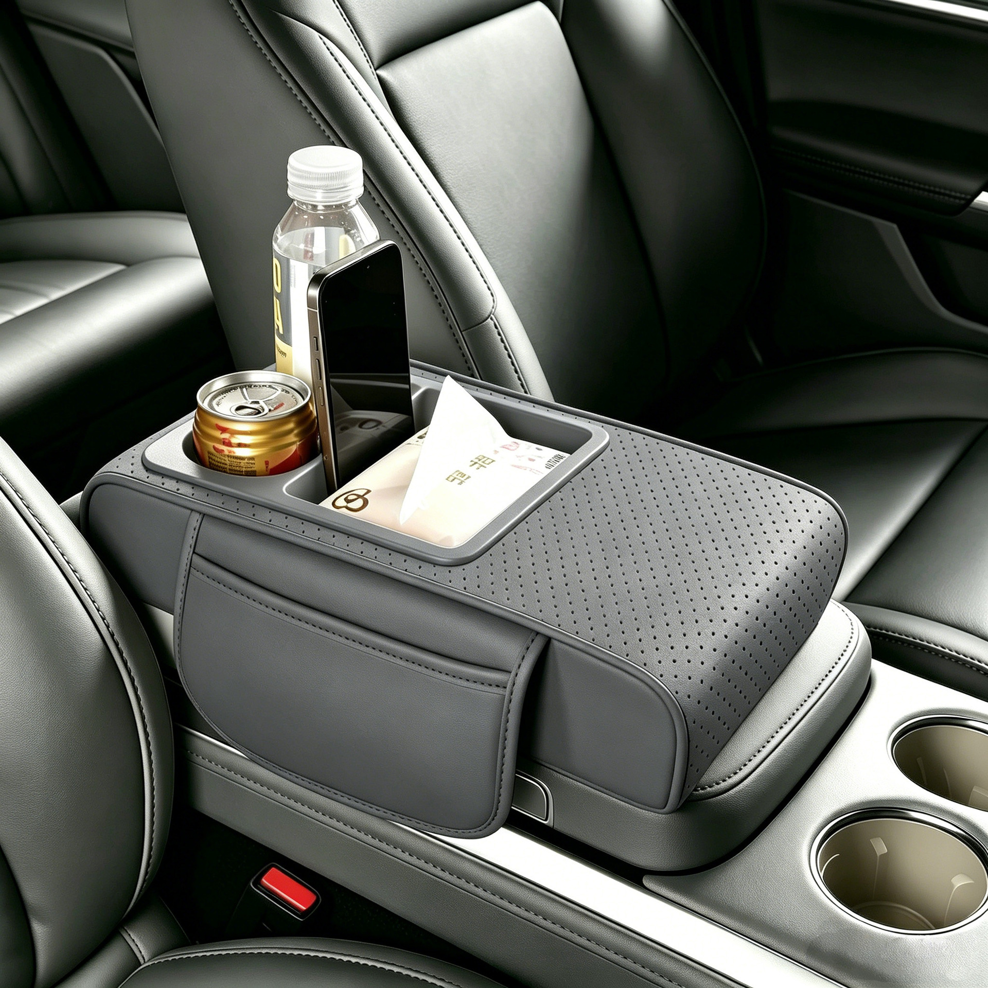 Car Armrest Box Heightening Pad, In-Car Tissue Box, Dual Cup Holder, Central Armrest Box, Multifunctional Storage Box