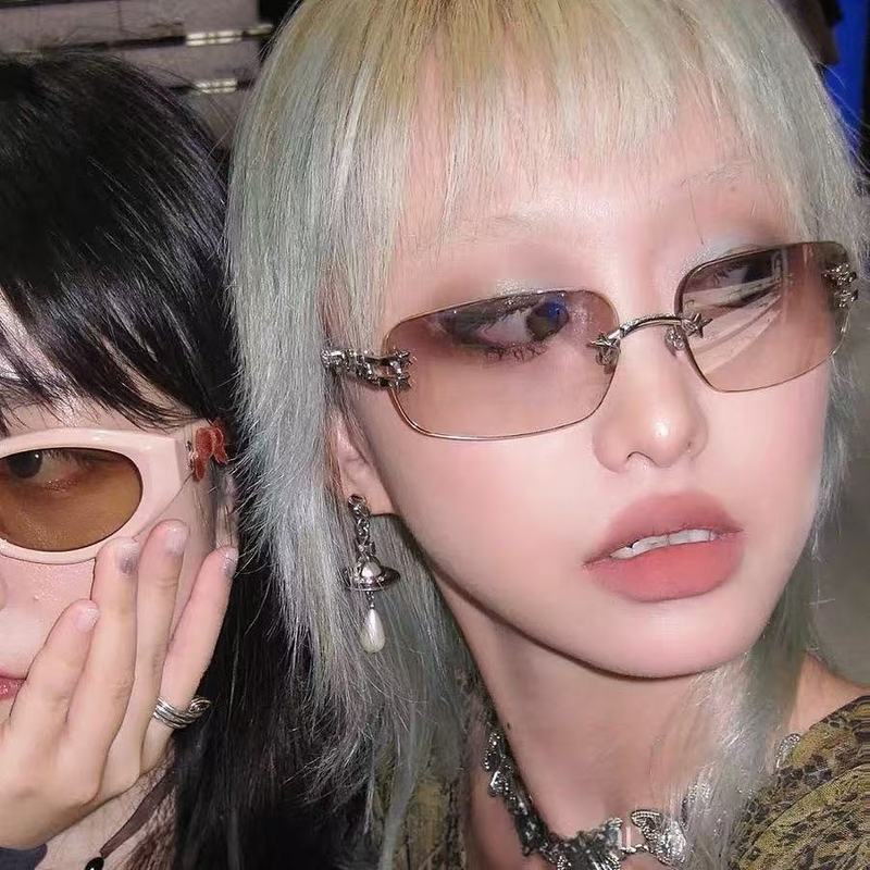 Jenny 共同ブランドのスターリムレスサングラス韓国スタイルのファッショナブルな Y2K ホットガールスタイルのパーソナライズされたリボンサングラス|undefined