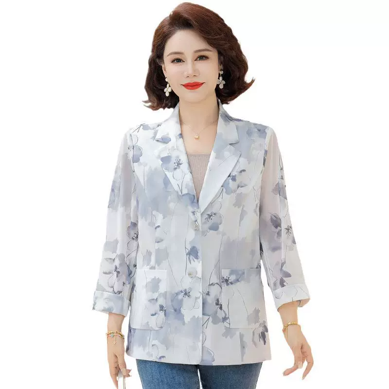 Женский пиджак с рукавами три четверти для мам среднего возраста, летний тонкий модный элегантный универсальный тонкий топ