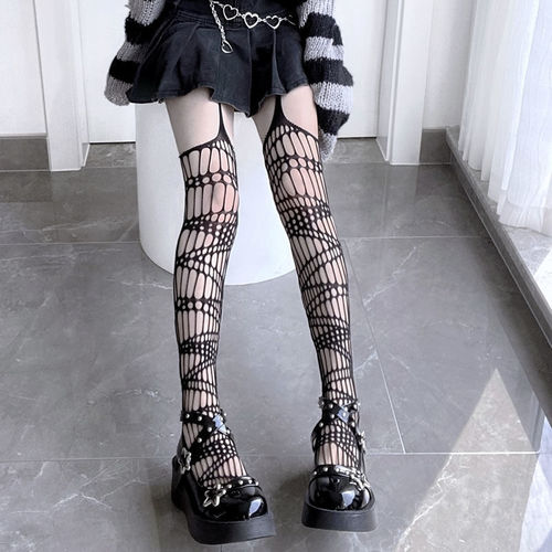 Hollow Fishnet Stockings Pattern Hollow Pantyhose Stockings Trendy Dark Millennial Hot Girl Lolita Spider Web Suspender Stockings