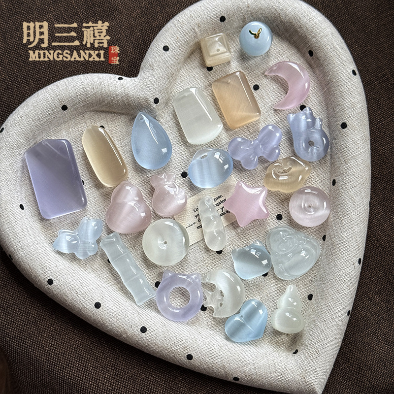 Cat's Eye Stone High-Quality "No Worries" Pendant with Chinese-style Bow, Simple Peace Buckle, Cute Cat Head and Cat Ear Ornament