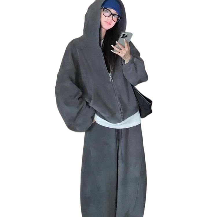 胖MM特大码300斤韩系运动服套装女秋冬新款连帽卫衣阔腿裤两件套2|undefined