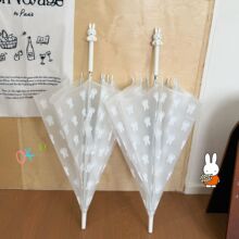 现货 正版授权米菲兔磨砂透明长柄伞可爱公仔头伞柄加厚直杆雨伞