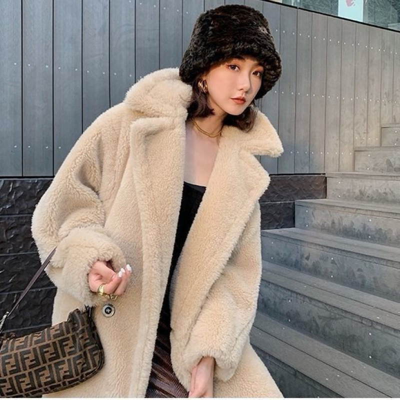 2025 秋と冬の新しいロング肥厚西洋スタイル羊剪断ラムウール模造毛皮ウールコート女性のための若い新しいスタイル|undefined