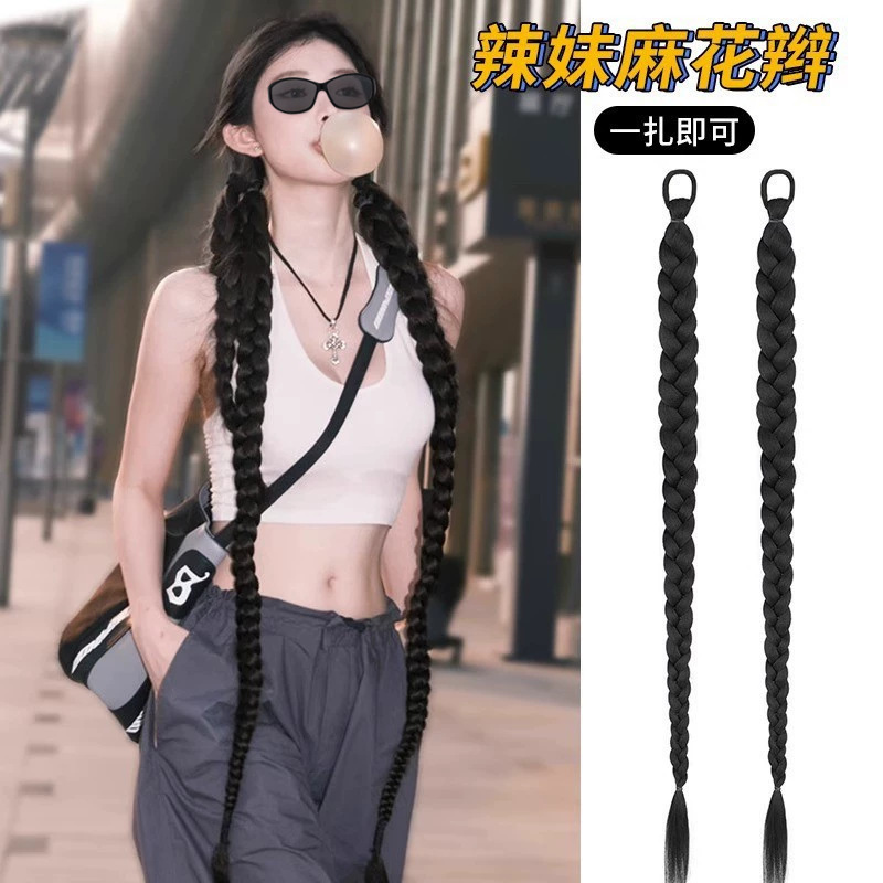 Wig with Boxing Braids, Ponytail, Natural Twist Braids, Long Braids, Sweet and Cool Style, Internet Celebrity, Realistic Braided Hair, Double Ponytails, in Stock