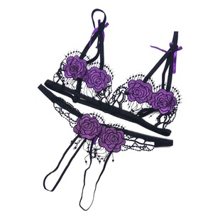A generation of sexy sexy three-point suit Dew bra open thong large size flirting hollow embroidery