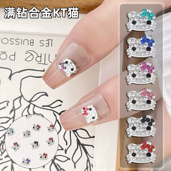 New cross-border nail art accessories: cute cat alloy diamond-encrusted 3D cartoon metal nail decorations wholesale