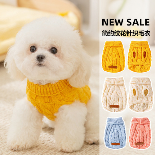 Dog Clothes Autumn/Winter Simple Cable Knit Sweater Warm Two-Paw Medium/Small Dogs Teddy Bichon Pet Clothes