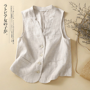 Real Shot 2022 New Artistic Vintage Cotton and Linen Vest Loose Casual Slimming Sleeveless Ware All-match Outer Wearing Vest