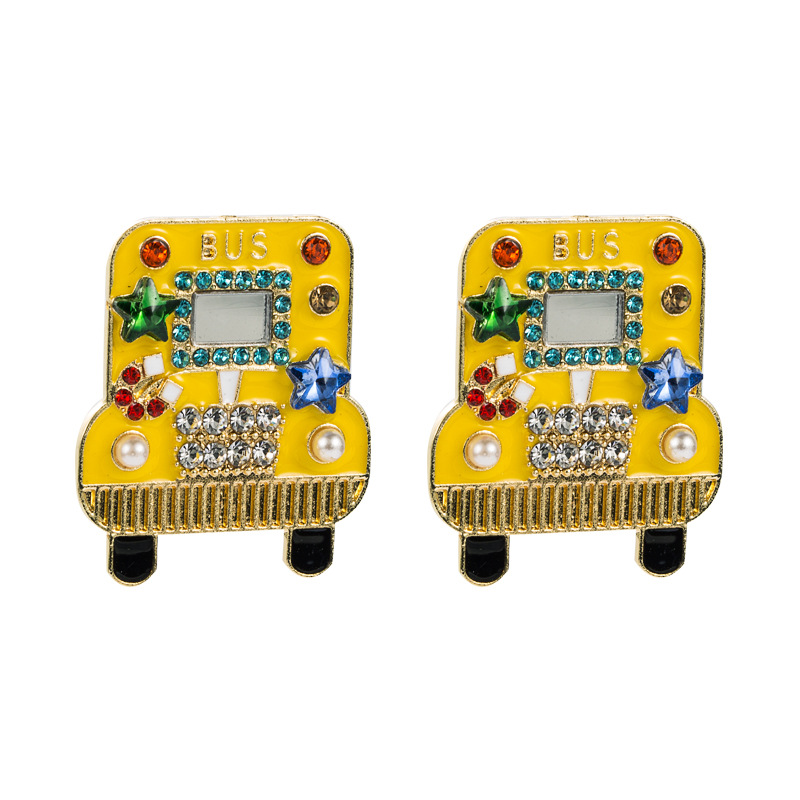 Creative Alloy Diamond Pearl Cartoon Bus Earrings display picture 7