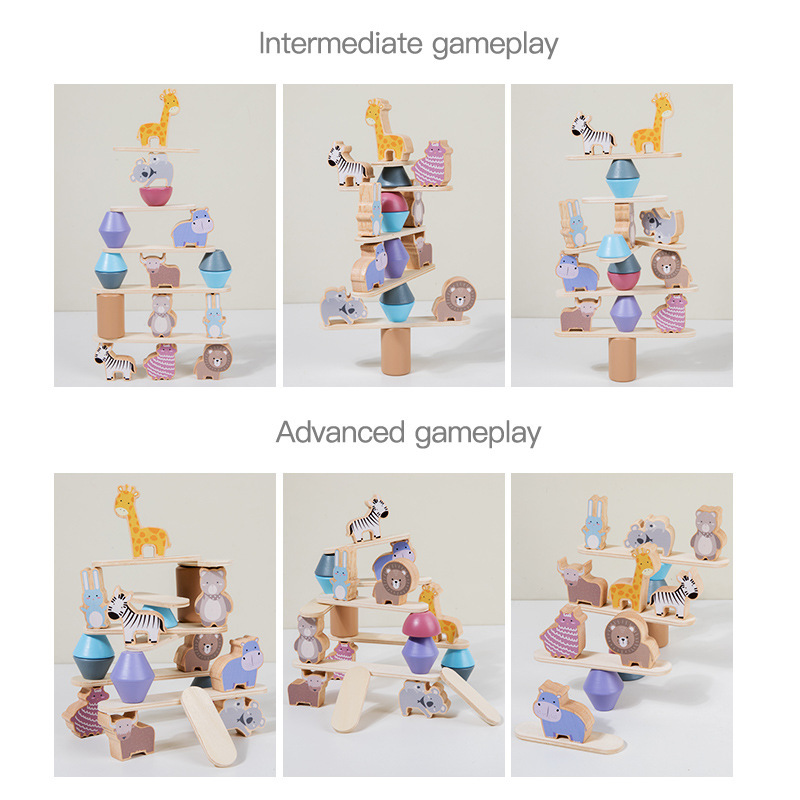CE madera bosque animal Jenga rompecabezas educación temprana Jenga bebé equilibrio bloques de construcción de Madera Juguetes interactivos entre padres e hijos